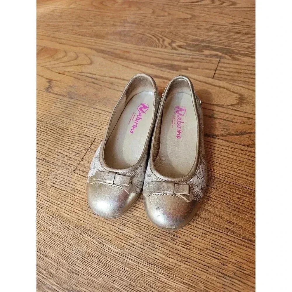 Naturino gold with cream lace girls flats size EU 28/ US 11